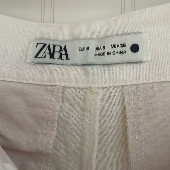 Zara Embroidered Linen Blend Pants White Green Aztec Design Pocket Blogger Fav S - Picture 7 of 16